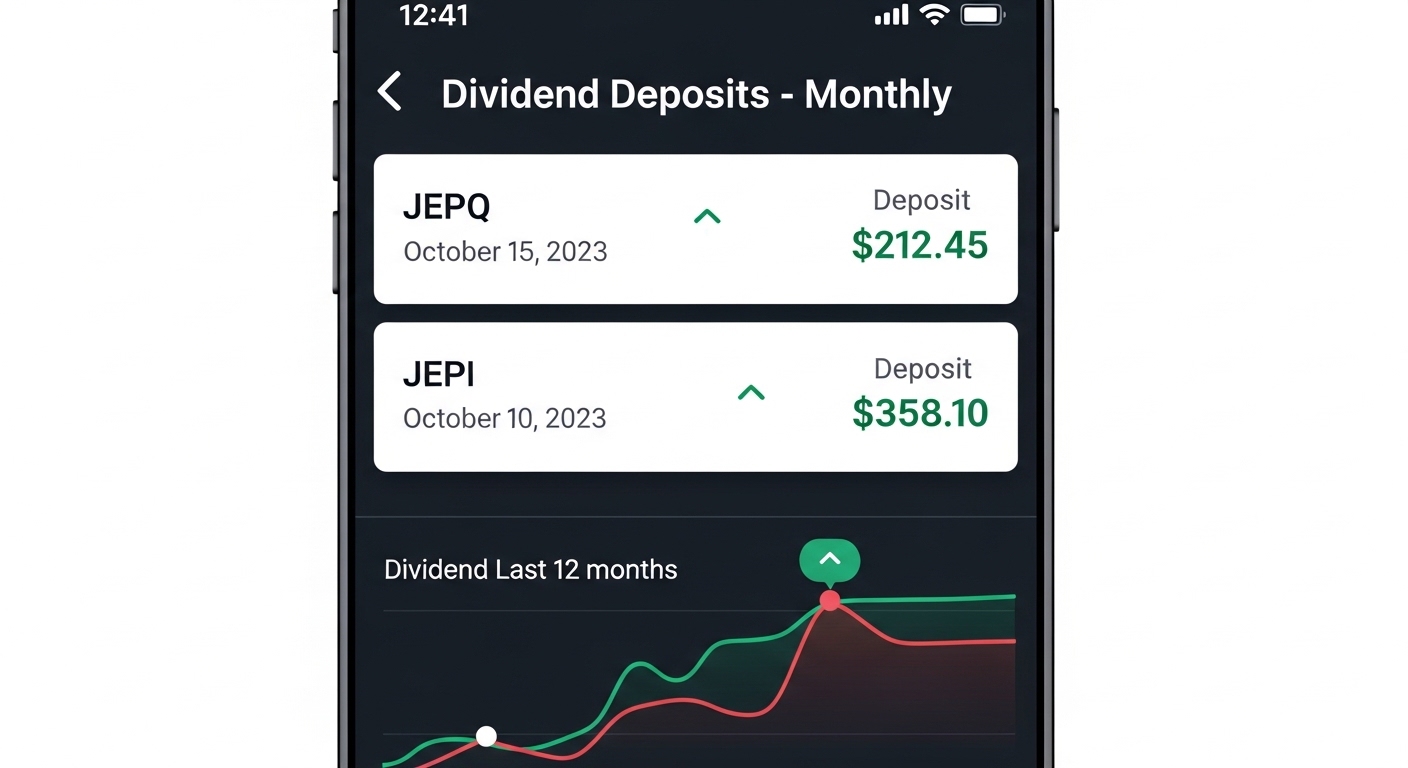JEPQ와 JEPI ETF 월배당 입금 내역이 표시된 증권 앱 화면 캡처
